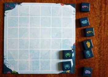 Spielzug des Tierartensammlers - der Spieler verschiebt blau nach unten und legt grün darüber.