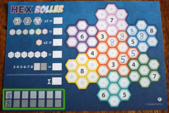 Der Hex Roller Spielblock.