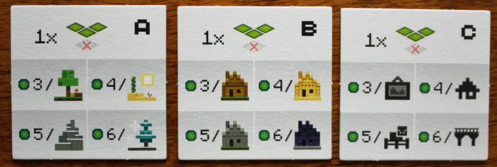 Die drei Wertungskarten in Minecraft.