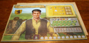 Die Charaktertafel des gelben Spielers.