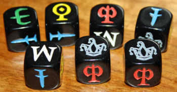 Die möglichen Symbole im Wizard Würfelspiel.